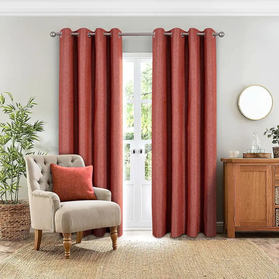 always4u 100% Blackout Jumbo Herringbone Pattern Curtains for Living Room 54 * 95 Inches Modern Red Thermal Insulated Window Drapes Bedroom Lined Full Light Blocking Curtain 2 Panels