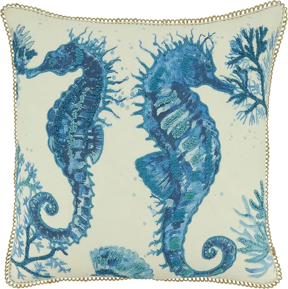 Saro Lifestyle Sea Horse Throw Pillow Cover, Navy Blue, 20"