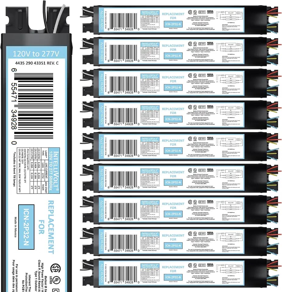 OHLECTRIC 10 Pack Replacement for ICN2P32-SC 1 & 2 Lamp T8 Fluorescent Ballast, Electronic Ballast Replacement 120-277V, Instant Start, UL Listed, Suitable for Data Centers