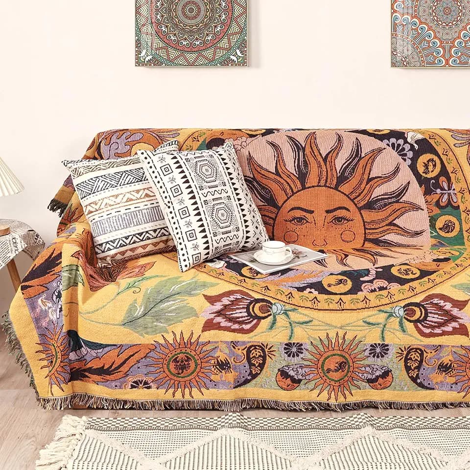 Boho Throw Blanket Reversible Woven Bohemian Tapestry Room Decor