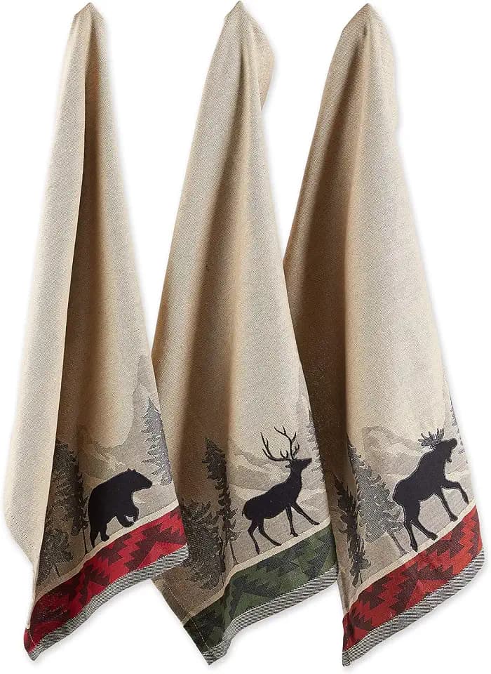 DII Woodlands Collection Dishtowel Set, 18x28, in The Woods, 3 Piece