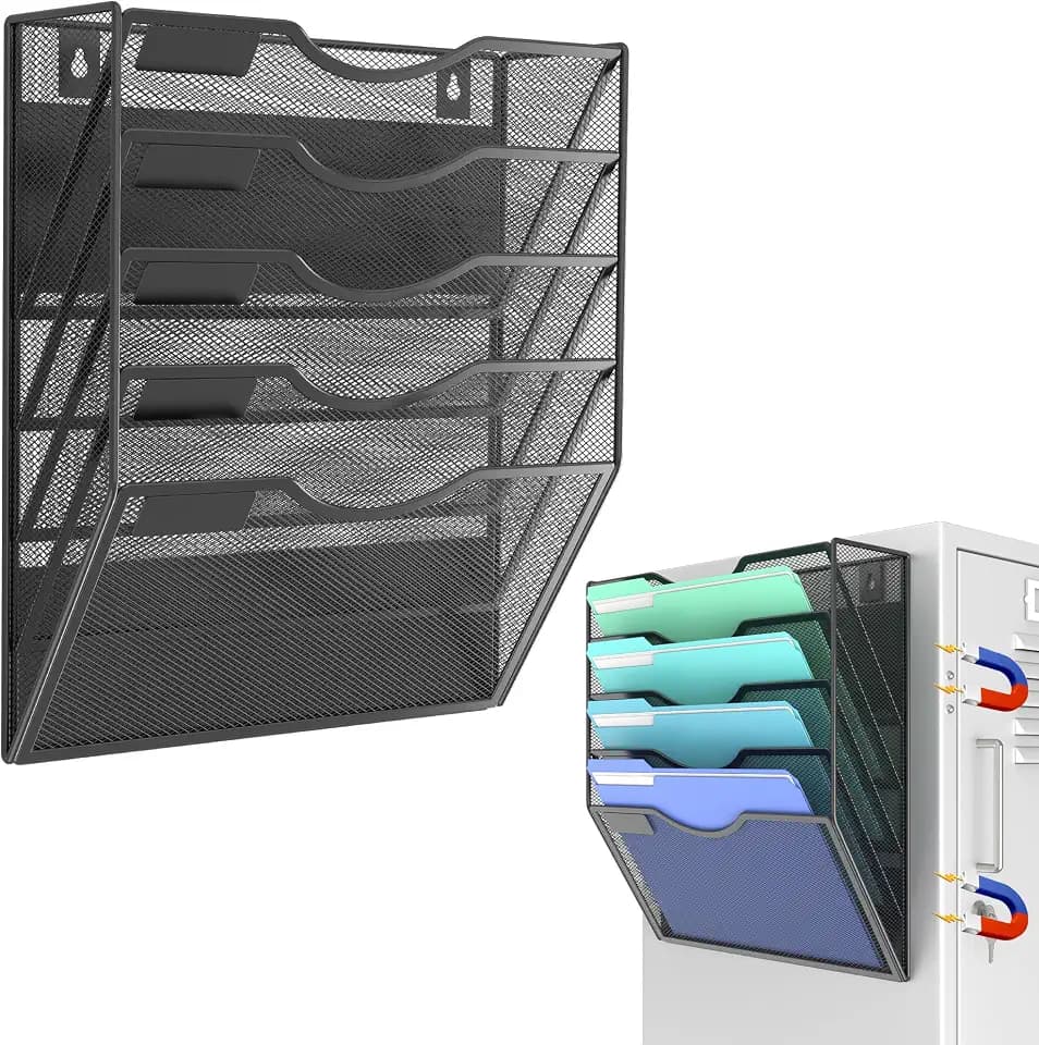 Gawerk Magnetic Wall File Holder – Magnetic Paper & Document Organizer for Home and Office (5 Tier)