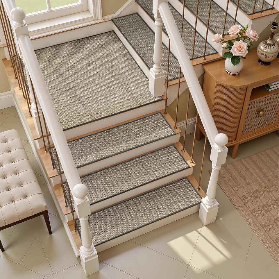 15pcs Stairs Treads and 1 Landing Carpet, Breathable Chenille Stair Carpet Non Slip for Wooden Steps Rubber Backing Stairs Runner Indoor Treads Stair Covers Mat 8"X30" and 30"X30"