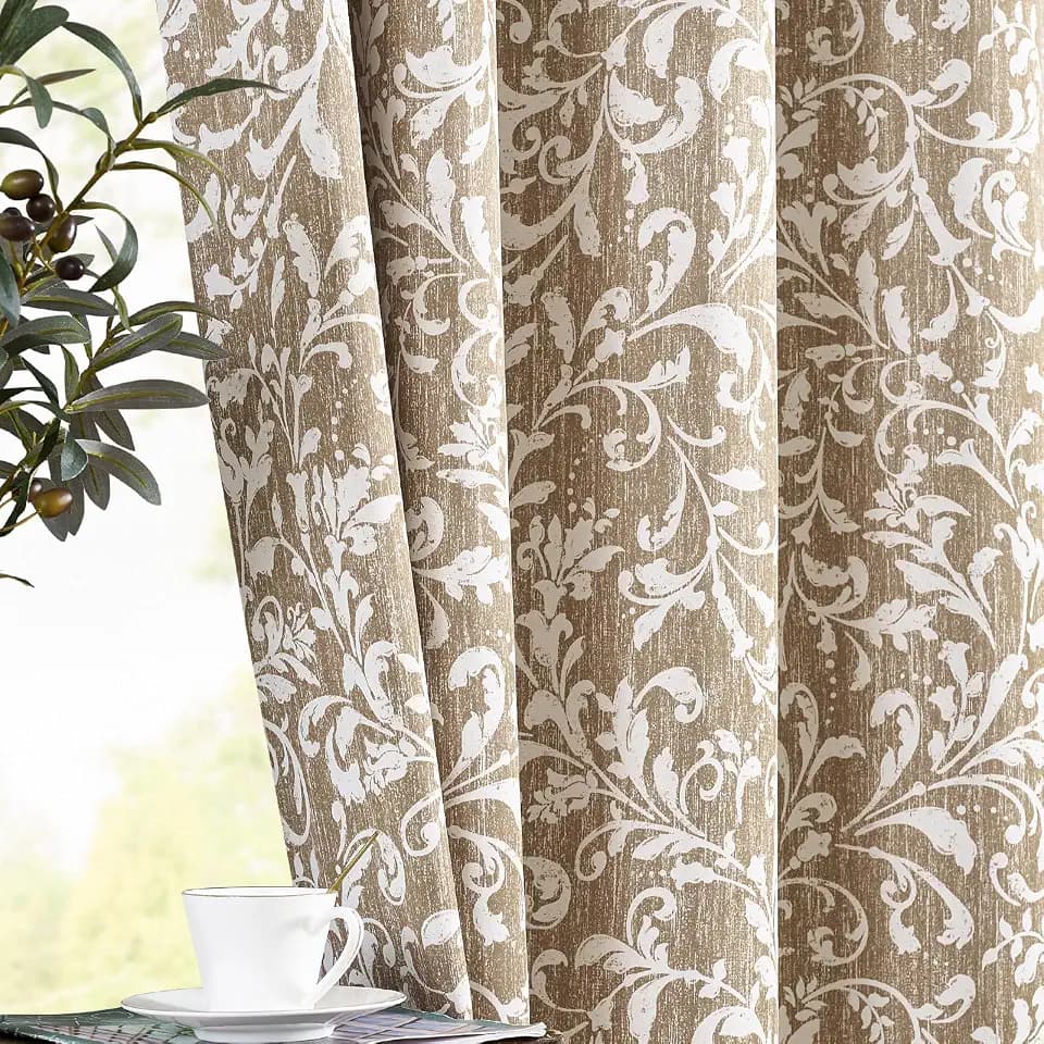 Vangao Taupe Floral 100% Blackout Curtains 96 Inch Vintage Grommet 2 Panels