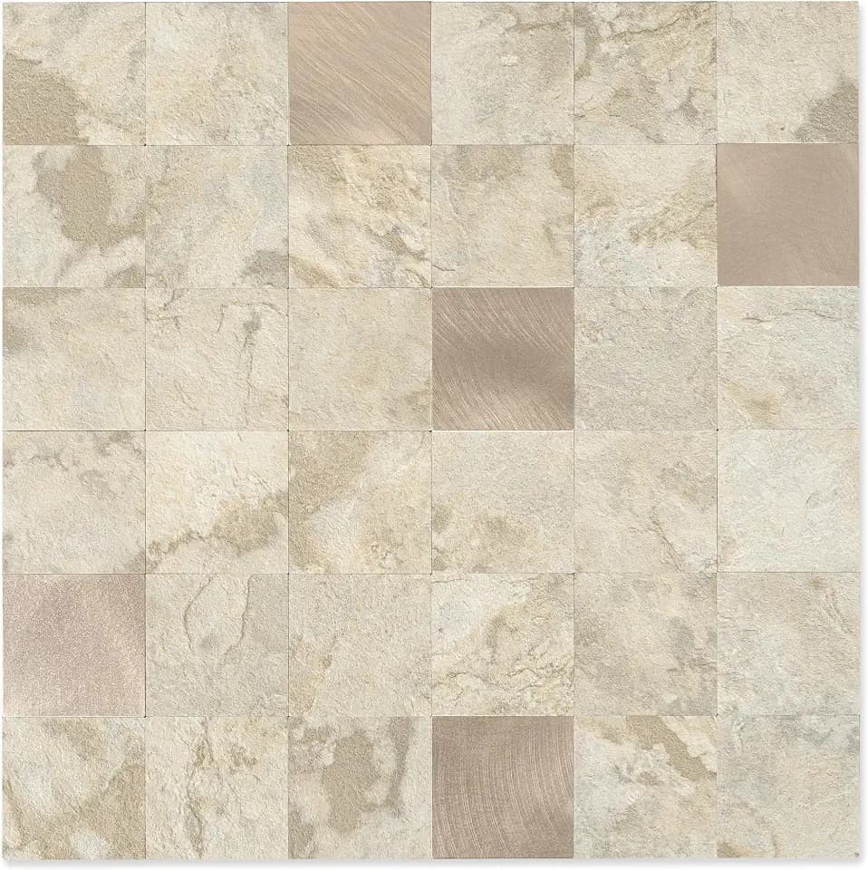 Yipscazo 20-Sheets Peel and Stick Backsplash Mosaic Tile Stainless Steel Kitchen Backsplash Stone Beige Stick on Tiles for Kitchen, Bathroom, Laundry Room, Camper, Fireplace