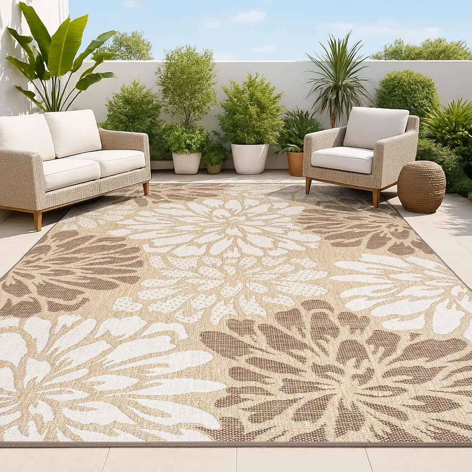 JONATHAN Y Floral Textured Weave Indoor Outdoor Area Rug 8X10 Brown/Cream, Zinnia Modern for Backyard, Patio, Porch, Easy-Cleaning, High Traffic, Pet-Friendly, Non-Shedding (SMB110I-8)
