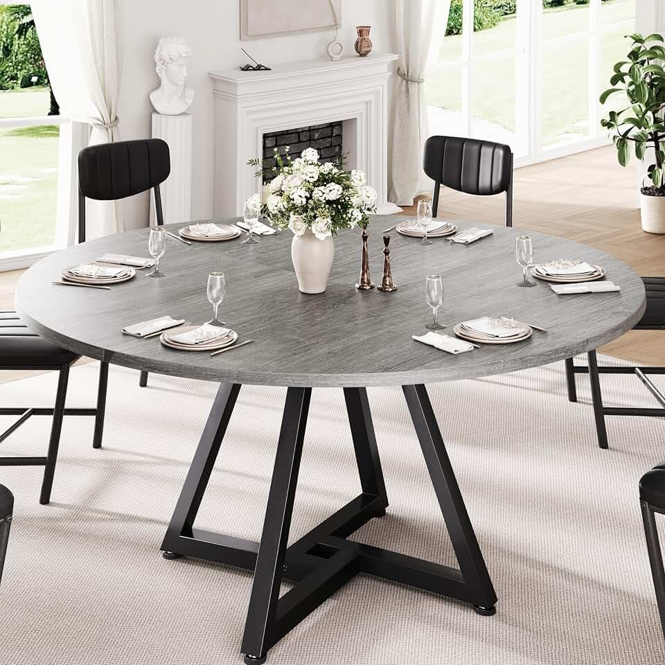 Jocoevol 51" Round Dining Table Kitchen Dining Room Circle Dinner Pedestal Table for 4 6 8, Space Saving Wood Kitchen & Dining Room Furniture (Grey)