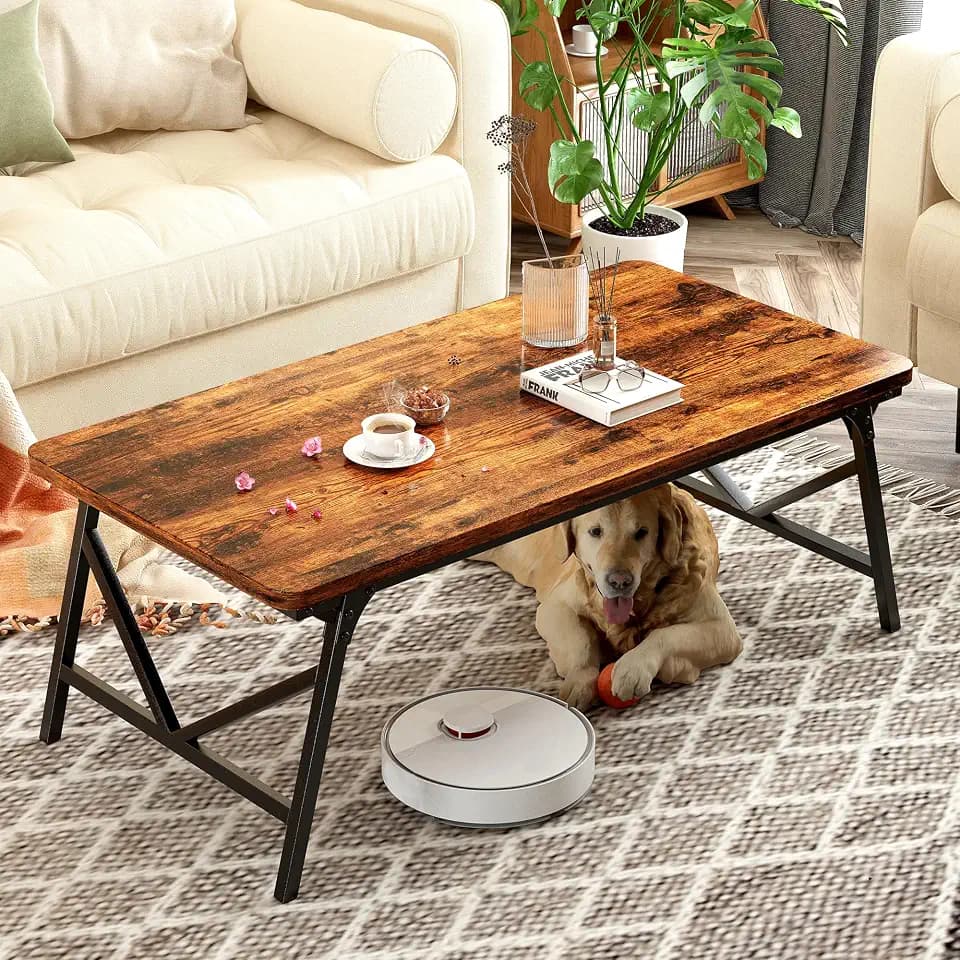 Folding Coffee Table, Leg Latches Portable Sturdy Floor Table, No Assembly Low Coffee Table for Living Room, Home, Office, Rustic Brown, Caravan and Outdoor use,31.5L‘ x 15.8W’ x 15.8H’