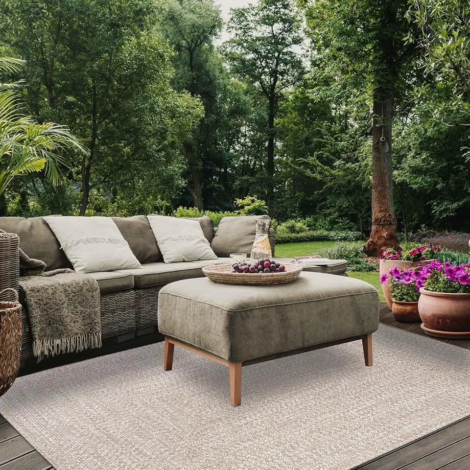 SUPERIOR Indoor Outdoor Braided Area Rug, Reversible Dual-Tone Home Floor Decor for Kitchen, Entryway, Patio, Front Porch, Deck, Modern, Boho, Farmhouse Style, 3' x 5', Latte/White