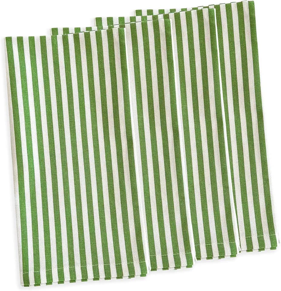 Caskata Pinstripe Green Dinner Napkins Set of 4 | 100% Cotton Cloth Set for Entertaining or Everyday Table | Perfect for Wedding, Birthday, Christmas Green and White, 22 Inch Square