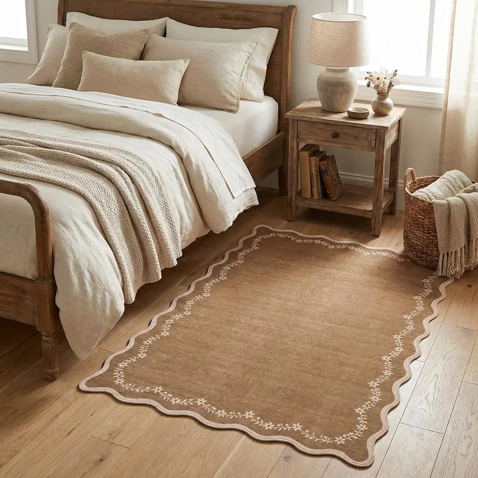 GarveeHome 3x5 Scalloped Washable Area Rug Non Slip Bedroom Entryway Rug
