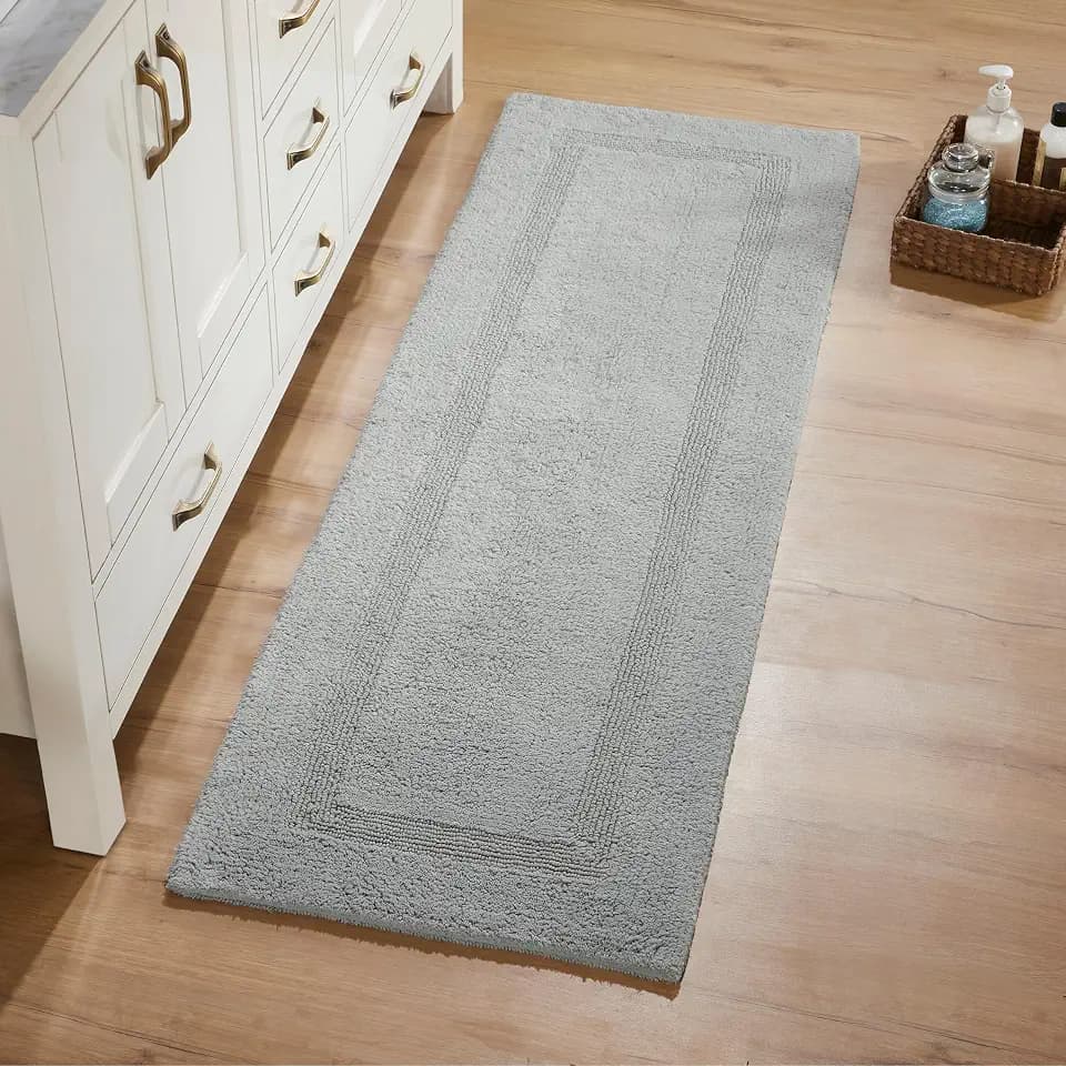 Better Trends Long Bath Rug Silver Reversible Super Soft, Cotton Bath Room Runner Rug Water Absorbent Machine Washable for Decor Tub and Shower, Bath Room Floor, Laundry Room Lux Collection