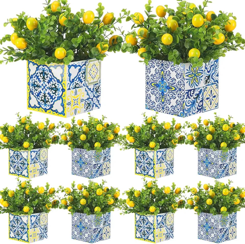 Giegxin 4 Sets Blue Tiles Lemon Table Centerpiece Party Decorations