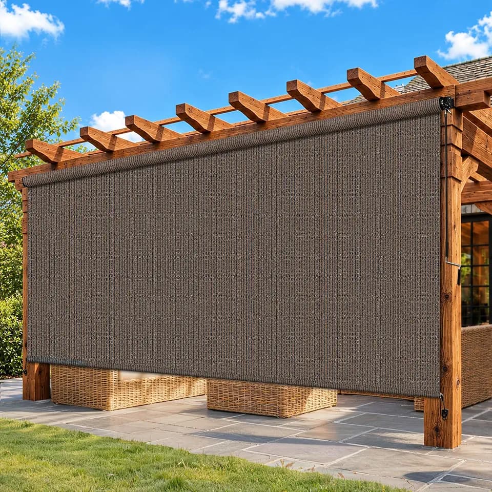 10'W x 8'H Mocha Outdoor Roller Shade with Crank Wand Patio Shades Roll up, Privacy Protection & UV Blocking for Pergola | Gazebo