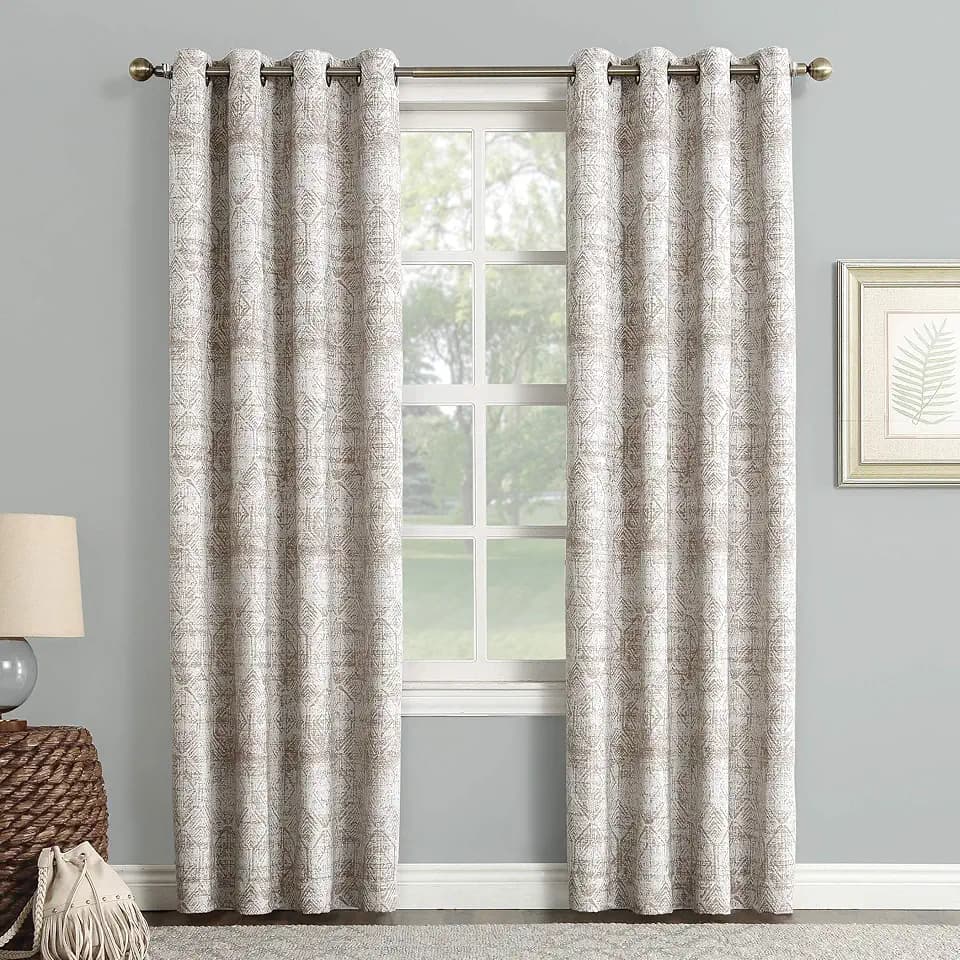 Sun Zero Darren Distressed Woven Jacquard Blackout Grommet Curtain Panel, 50" x 84", Camel