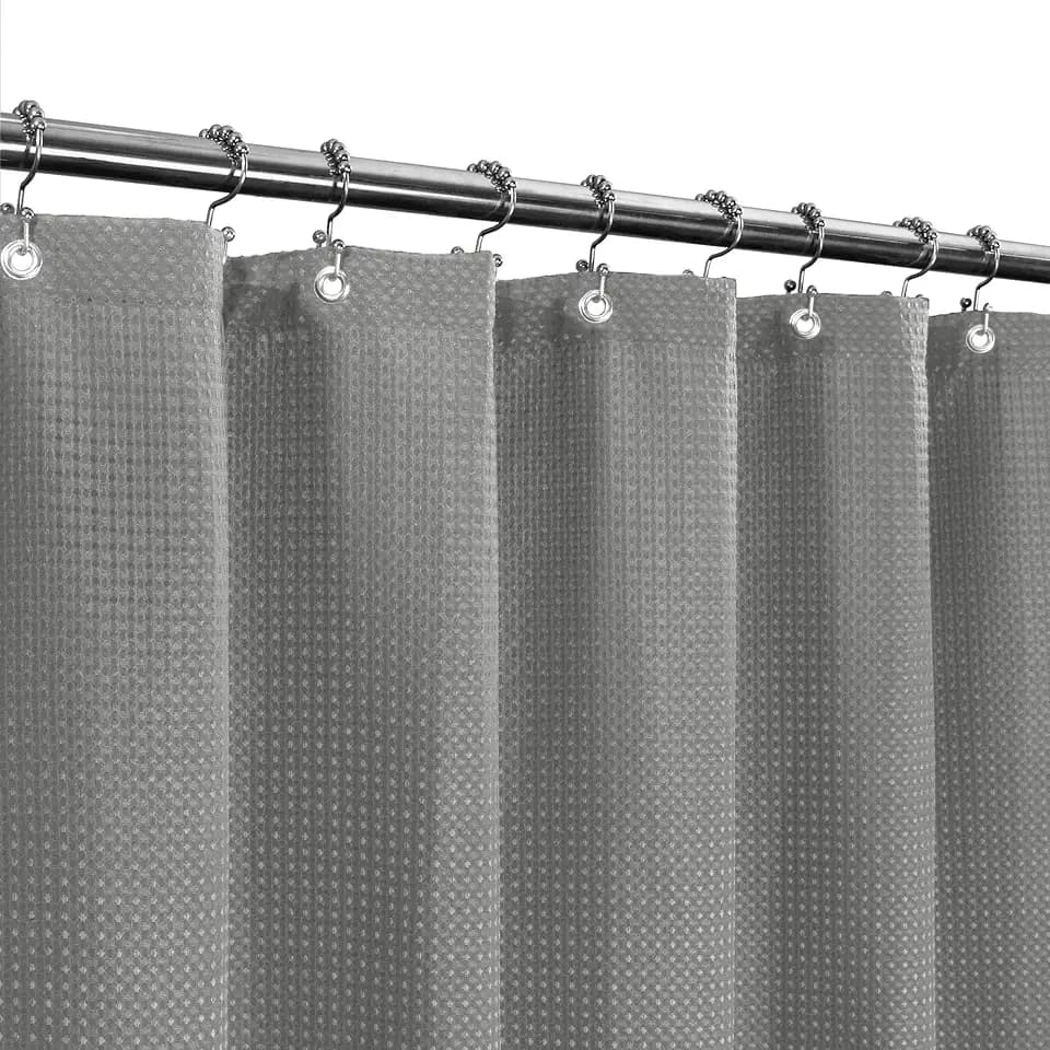 Barossa Design 71x75 Long Fabric Waffle Weave Shower Curtain Gray
