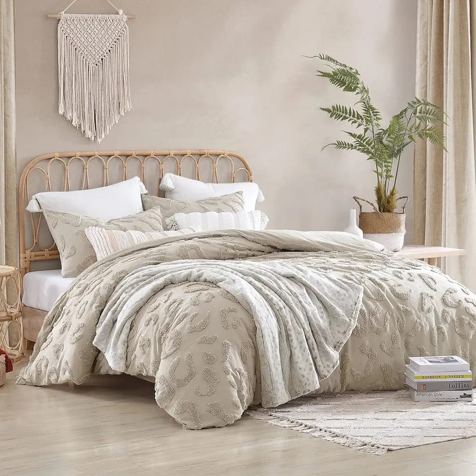 Peri Home 100% Cotton 3-Piece Comforter and Sham Set, Linen Chenille Leopard, Full/Queen