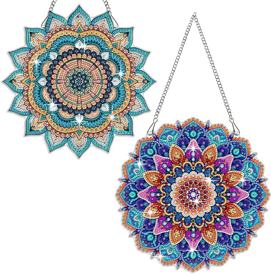 Muzagroo Art 5D Diamond Art Kit for Adult Mandala Diamond Suncatcher Hanging Ornament Kits for Living Room Windows, DIY Special Shaped Crystal Window Hanging Pendant Ornament 2PCS (Mandala)