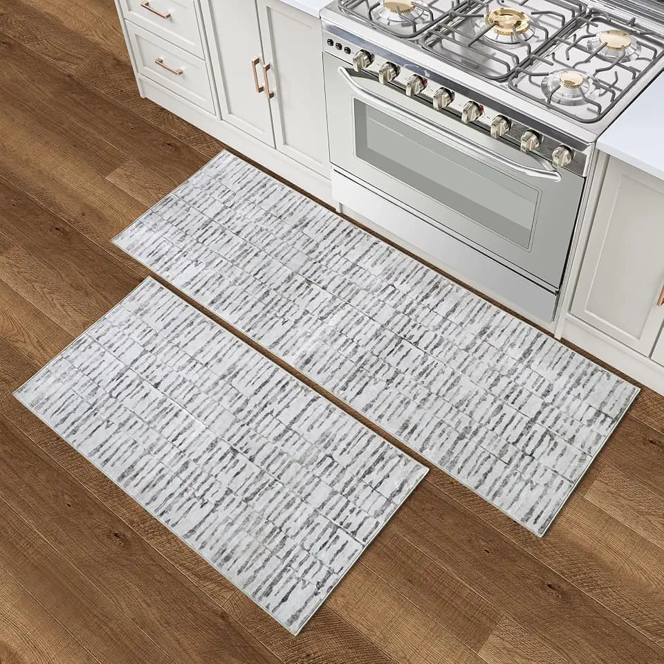 Dream Mink Washable 2-Piece Rug Set Strata Texture Beige/Cream Abstract 24"x72" Runner Rug & 24"x48" Accent