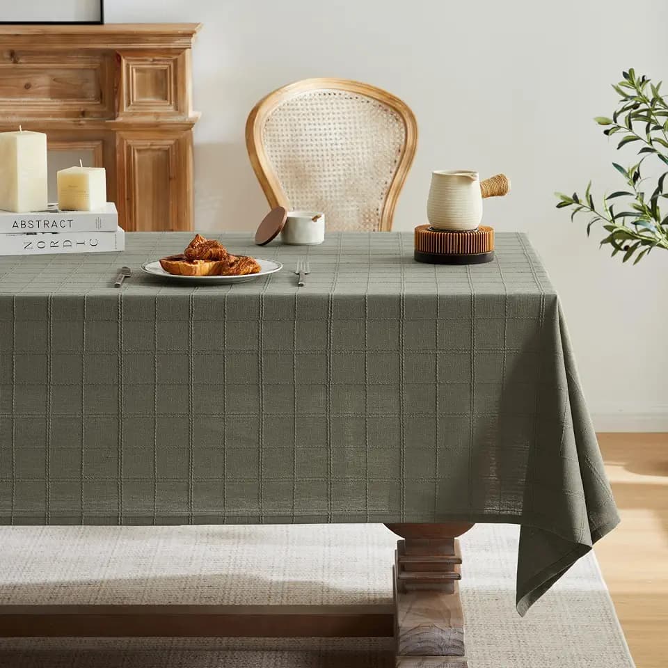 ZeeMart Linen Checked Square Table Cloth 52x52 Inch Olive