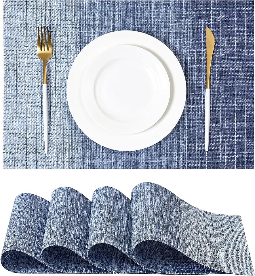 Gradient Blue Woven Placemats Set of 4 - Heat Resistant Non-Slip Place mats for Dining Table, Washable Durable PVC Vinyl Woven Table Mats(Gradient Blue, 4)