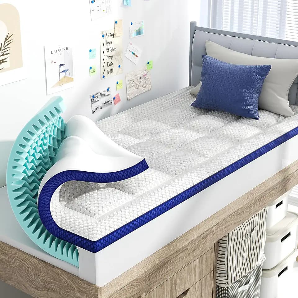 BEDELITE Twin XL Memory Foam Mattress Topper Dual Layer