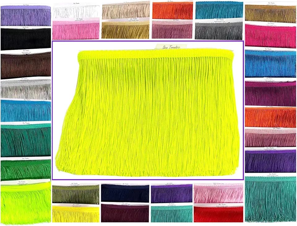 2 Yards of 12" Long Chainette Fringe Thread Yarn Tassel Trim Braid Fringe for Crafts Sewing and Decor-Neon Yellow