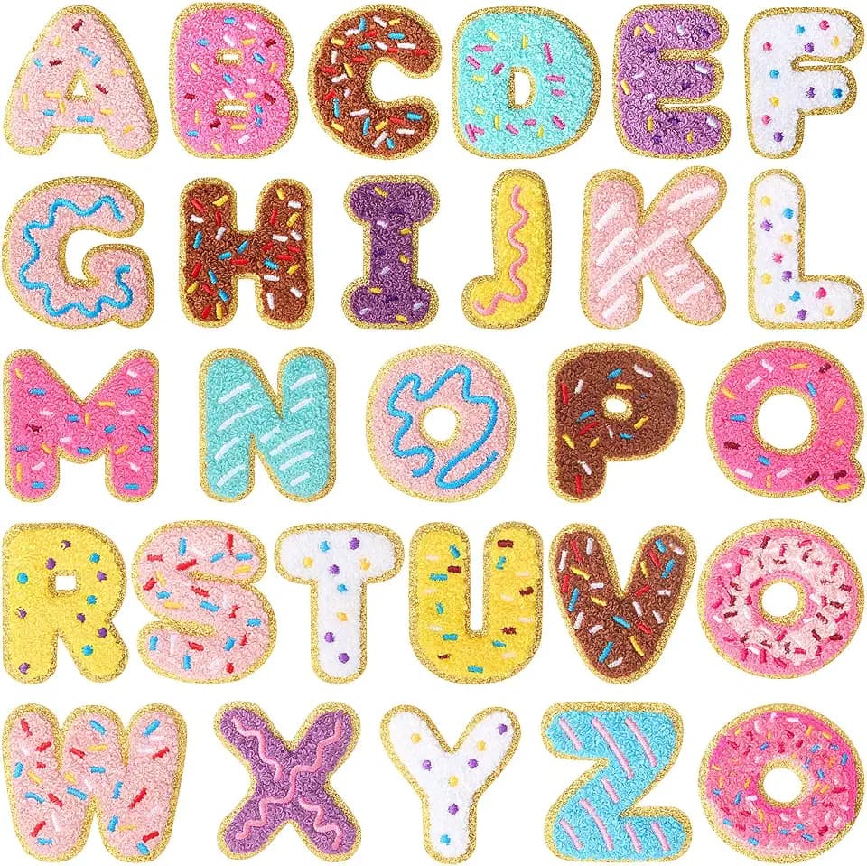 WILLBOND 28 Pcs Donut Letter Chenille Patches, Self Adhesive, A-Z Alphabet