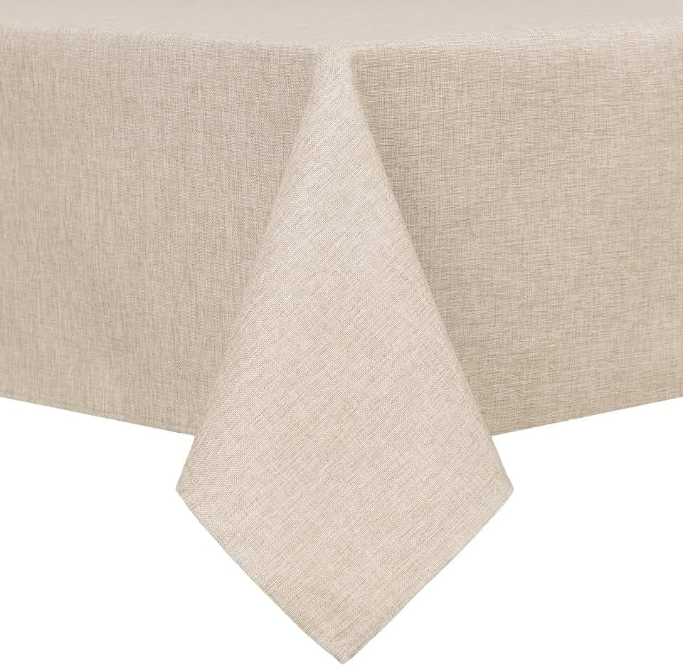 Hiasan Beige Faux Linen Rectangle Tablecloth 60 x 84 Inch for Dining Room