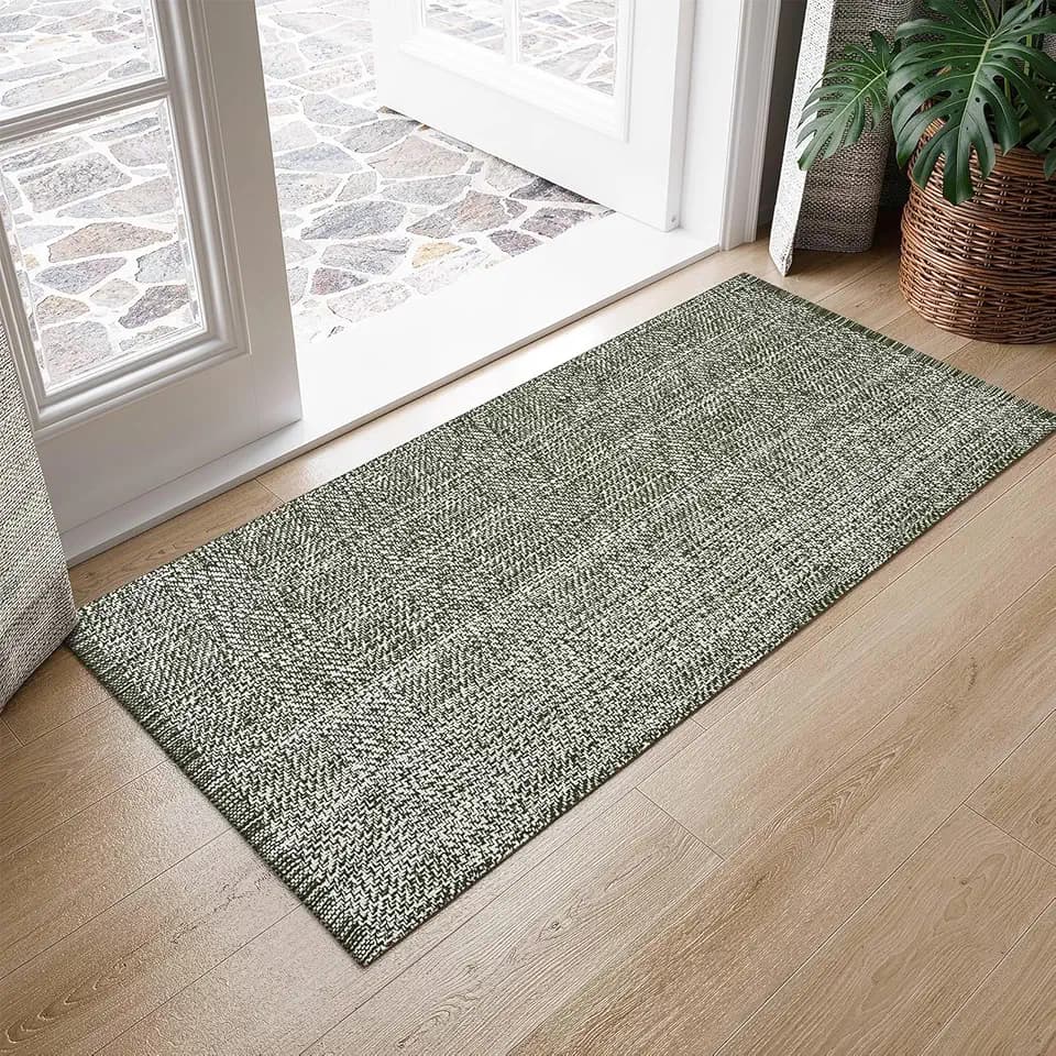 LEEVAN Washable Sage Green Kitchen Rug 2x4.3 Lightweight Bath Runner Rug