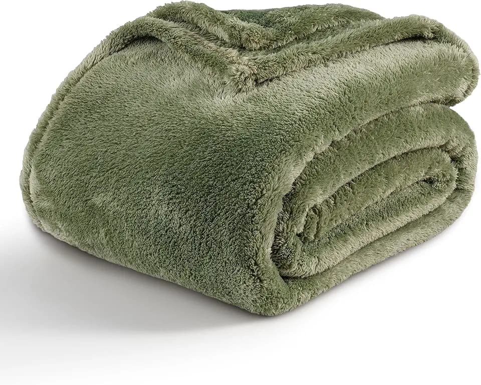 Berkshire Blanket Classic Extra-Fluffy™ Plush Blanket, Twin Size Bed Blanket, Soft Fuzzy Fluffy Long Hair Blanket for Couch Sofa Bed, Dark Sage Green, 60x92 Inches