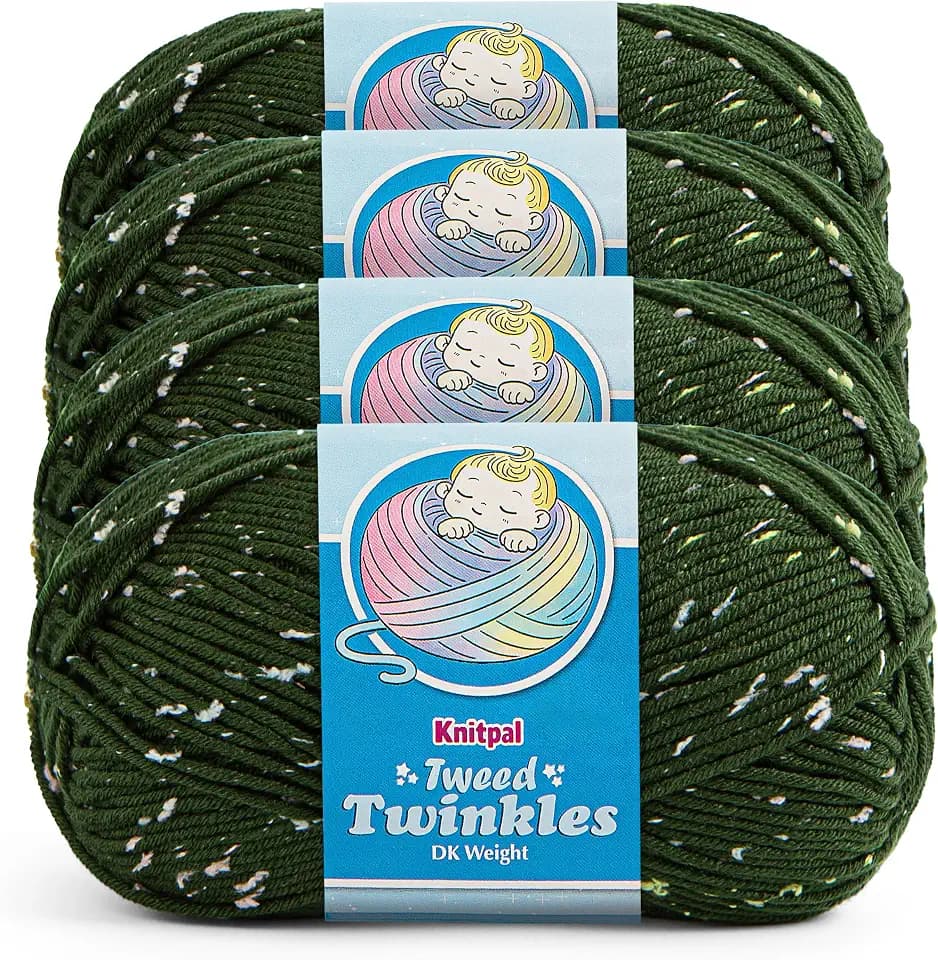 Tweed Twinkles Soft Baby Yarn DK Acrylic 4-Pack (696Yds/400G), Hunter Green