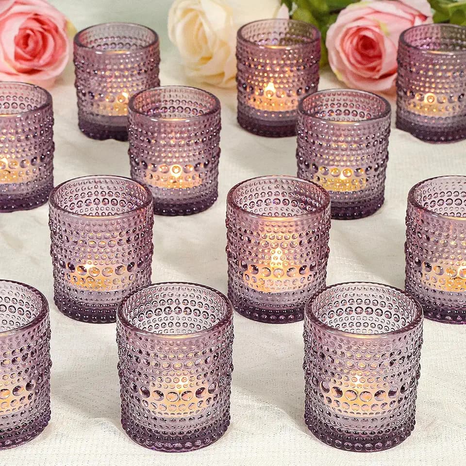 SUPMIND 24pcs Purple Glass Votive Candle Holders Bulk for Wedding