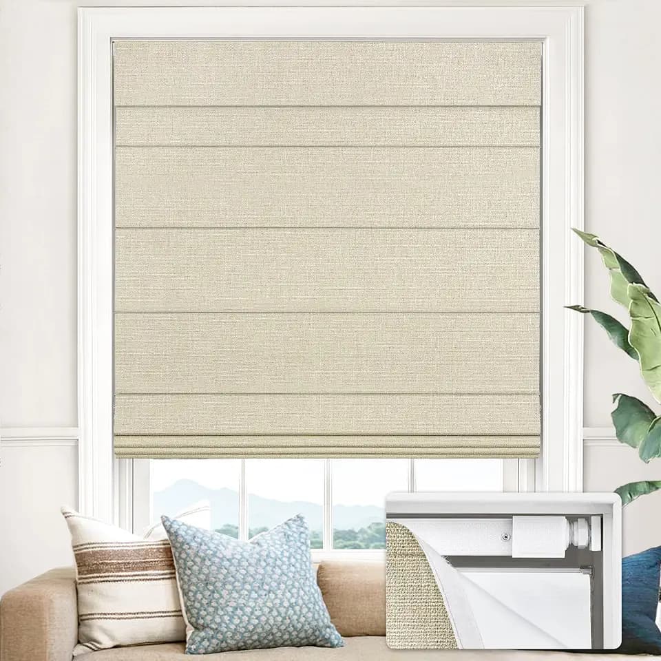 UNISHADES No Drill Cordless Roman Shades, 36×60 in, Beige