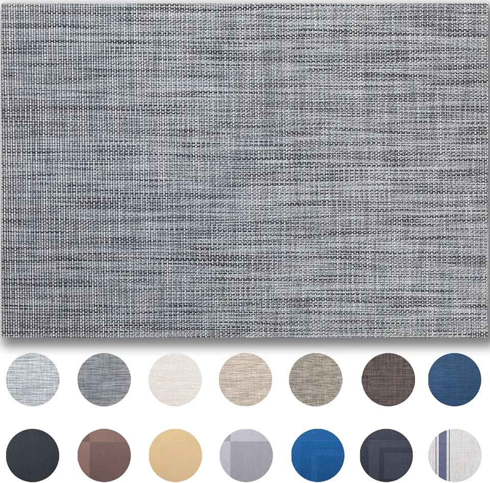 Placemats Set of 8 - Easy Clean Woven Vinyl Placemats for Dining Table, Indoor/Outdoor Place Mats, Washable PVC Table Mats(Dark Gray)