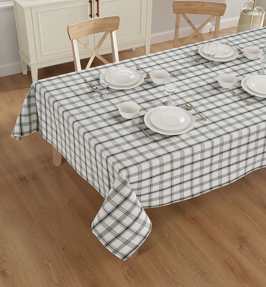 Rectangle Table Cloth - Table Cover - Cotton Mitered Stitched - Checks Table Covers for Kitchen Dining, Wedding, Decorations, & Parties - 60x104 in - Grey Plaid