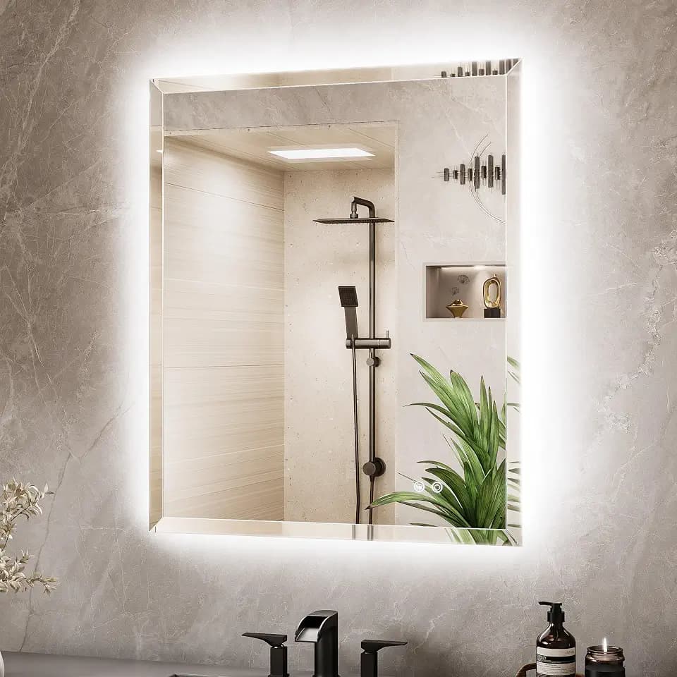 TETOTE 30 x 36 Backlit Mirror Bathroom, LED Vanity Mirror with Beveled Edge, Tempered Glass, 3 Colors Lights, Anti-Fog, Adjustable Brightness, Memory Function, Frameless LED Vanity Wall Mirror