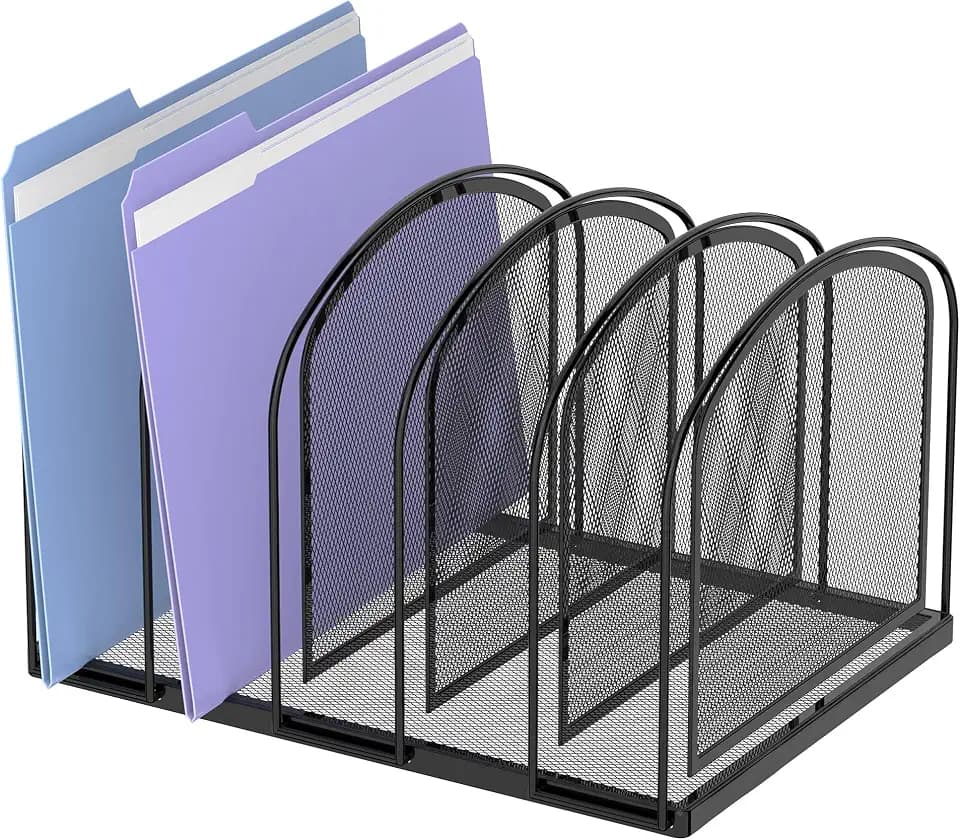 SUPEASY 5-Section File Organizer for Desk, Metal File Folder Holder, Black