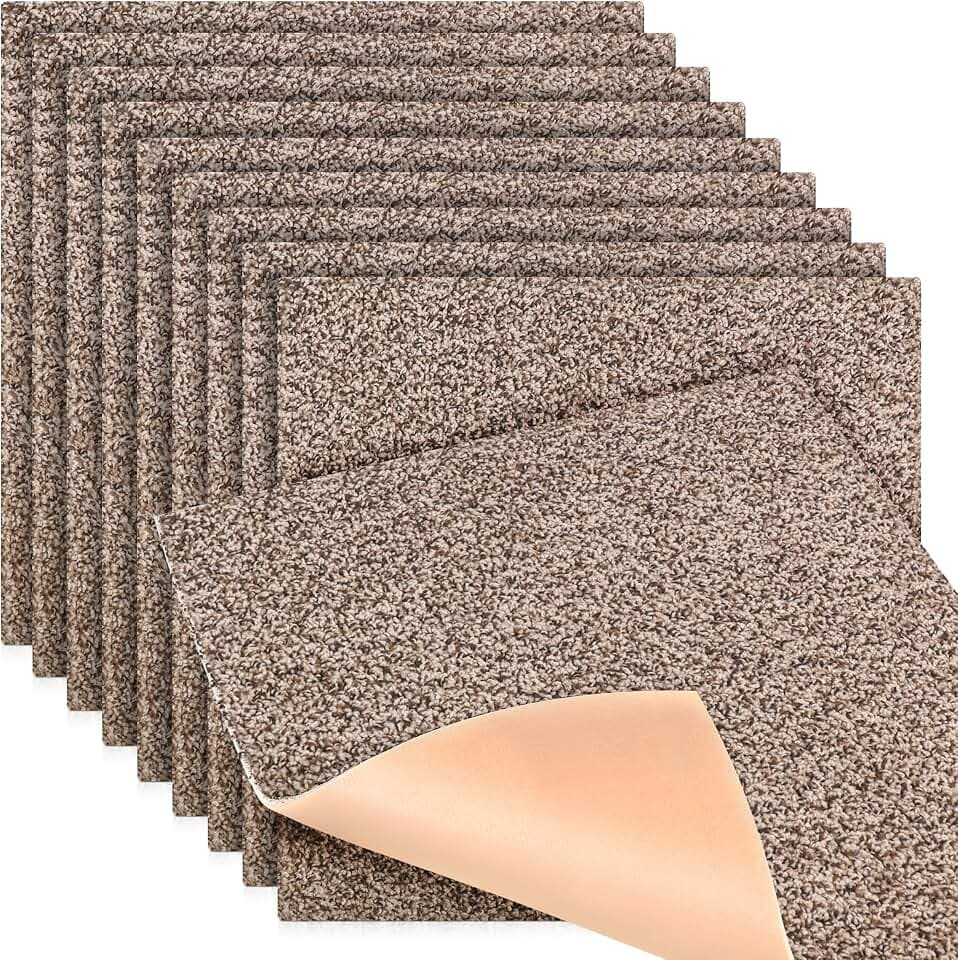 Feather Peel and Stick Carpet Tiles, Attached Cushion, Easy DIY Install, Soft Residential Carpet, American Made, Seamless Appearance, Plush (10 Tiles - 22.5 Square Feet) (Flight, 18x18)