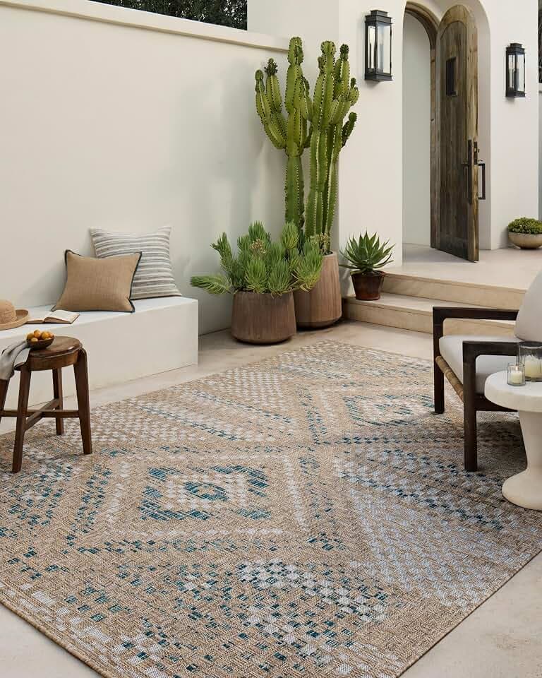 Loloi Amber Lewis Topanga Natural/Aqua 2'-3" x 3'-9" Accent Rug