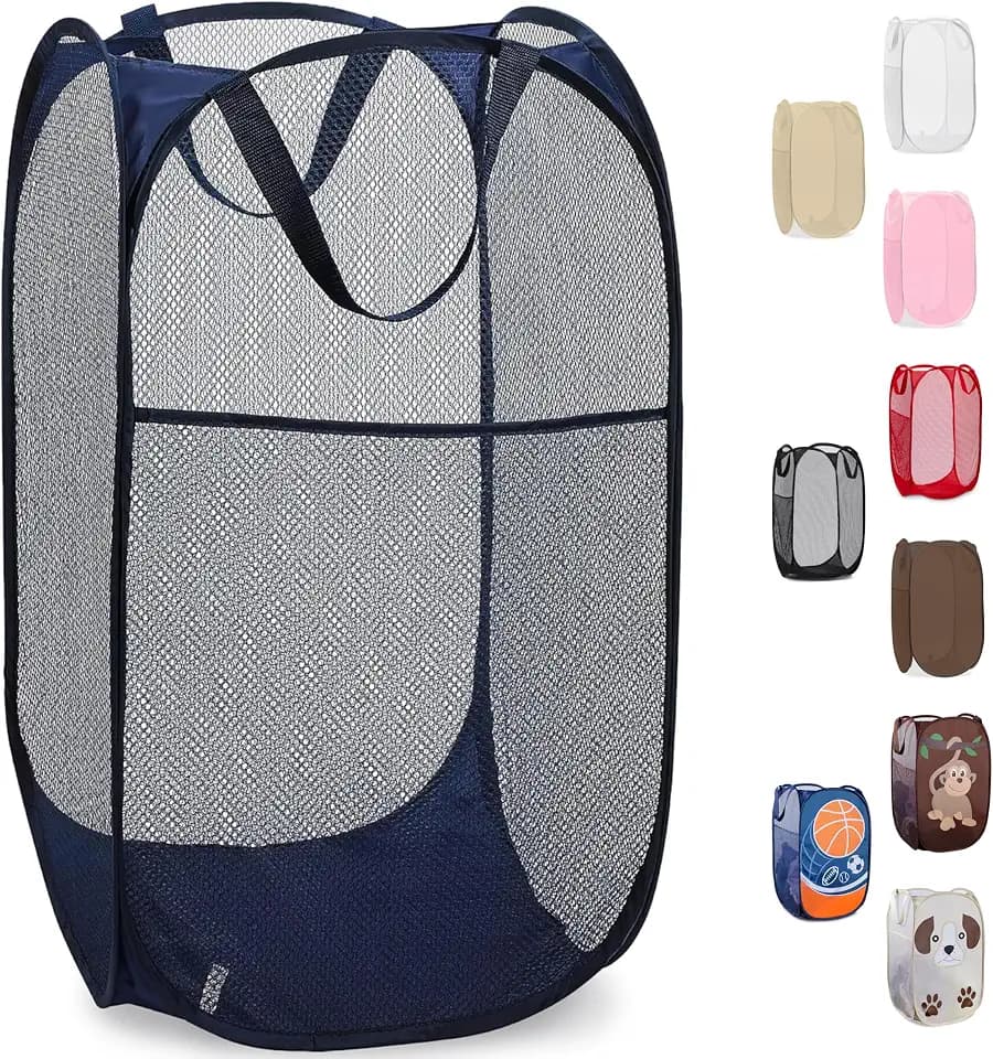 Handy Laundry Collapsible Mesh Foldable Hamper 14" x 14' x 24" Navy Blue