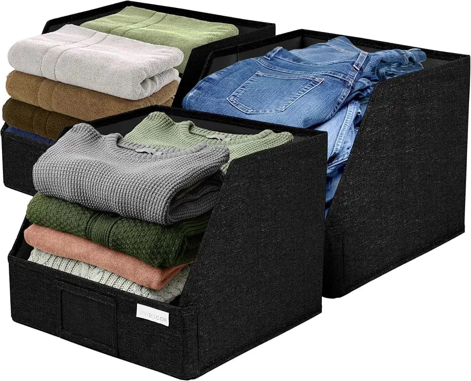 VIVIDECOR Open Front Trapezoid Closet Bins, Closet Shelf Organizer, Black
