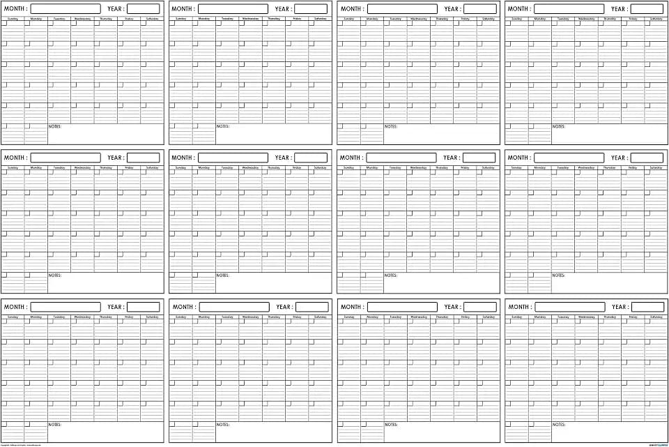 36x48 Large Jumbo Oversized Erasable Laminated Blank Annual Yearly Wall Calendar Poster, 12 Months, Reusable for Office, Academic, Home