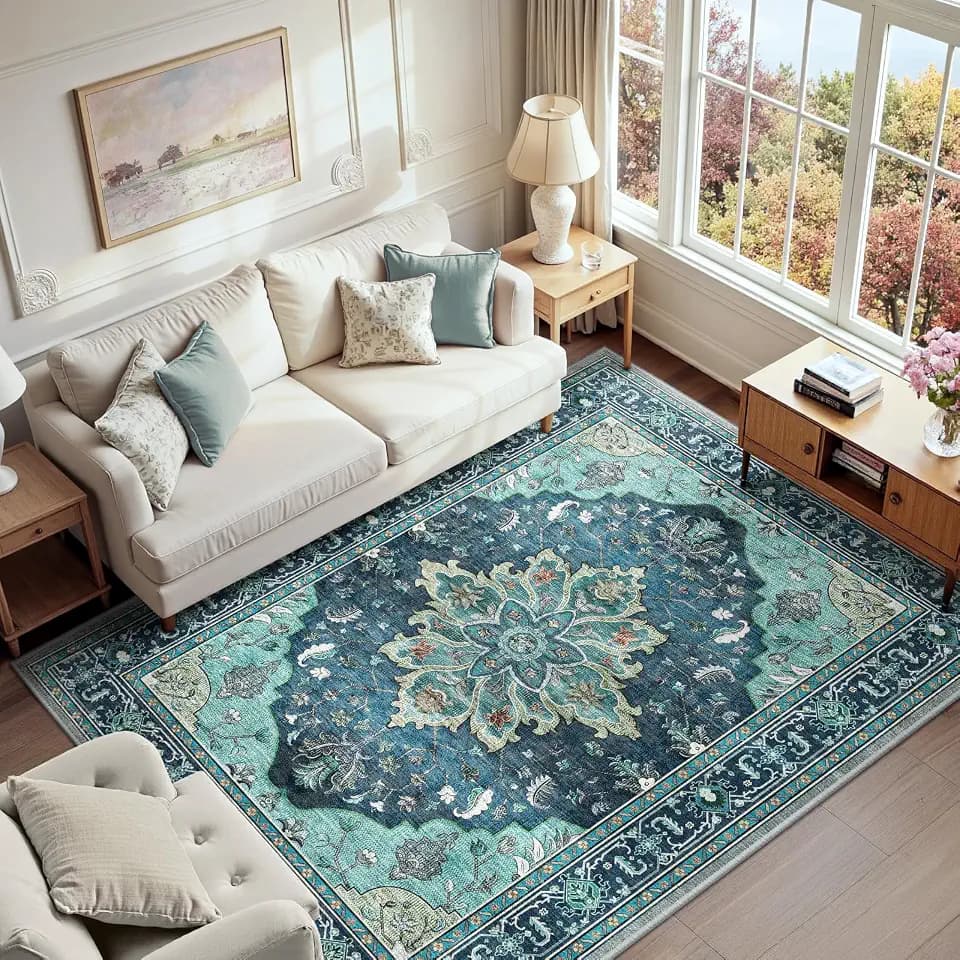 RELEANY Washable Area Rug, 6'x9', Teal