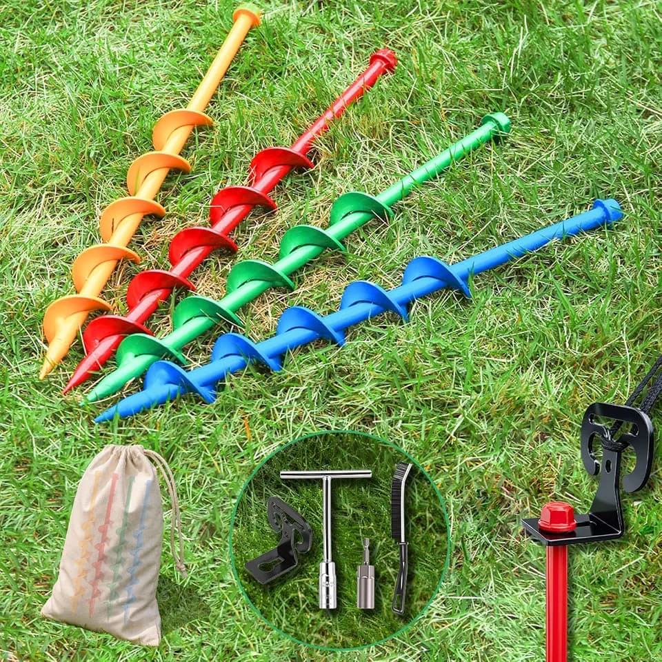 13" Heavy Duty Spiral Tent Stakes, 12 Pack Drill-In Ground Anchors