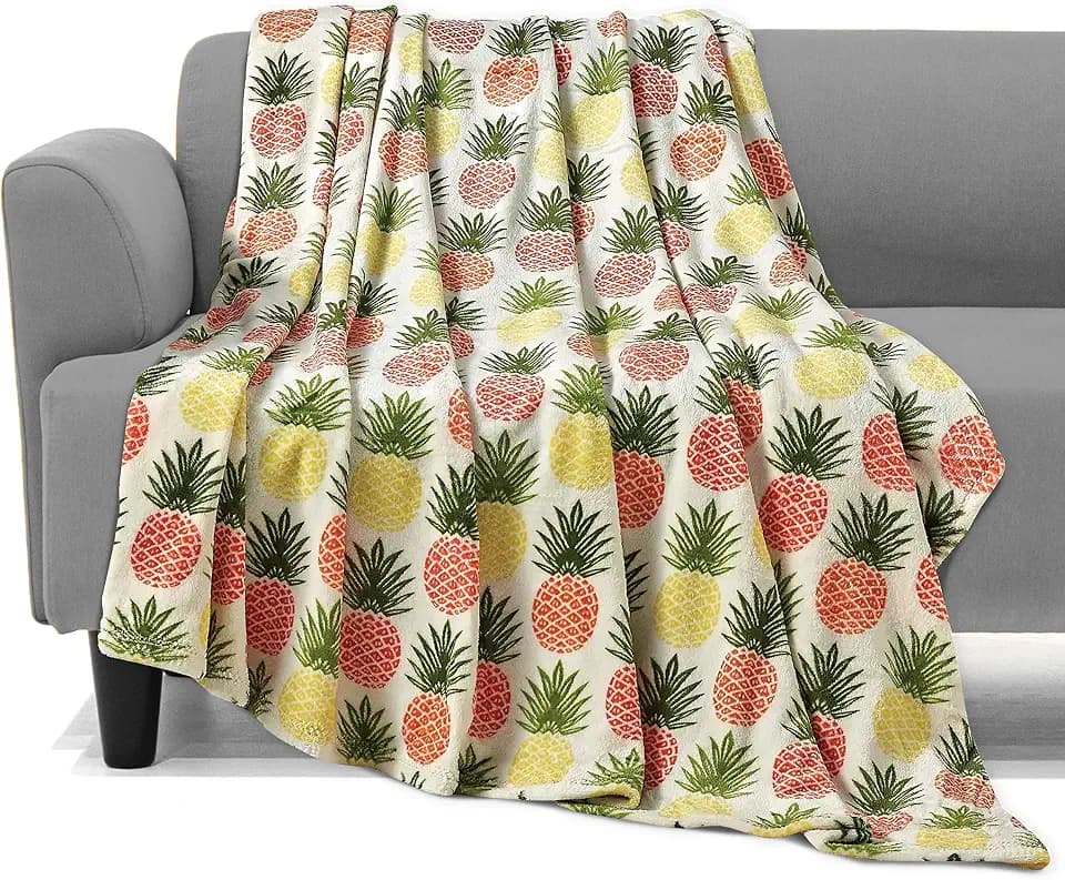 Elegant Comfort Lightweight Printed Throw Blanket- All Season, Ultra Soft, Cozy and Plush- Decorative Throw Blankets, Perfect for Lounging, 50 x 70 inches, Tropical Pineapple, Throw Blanket