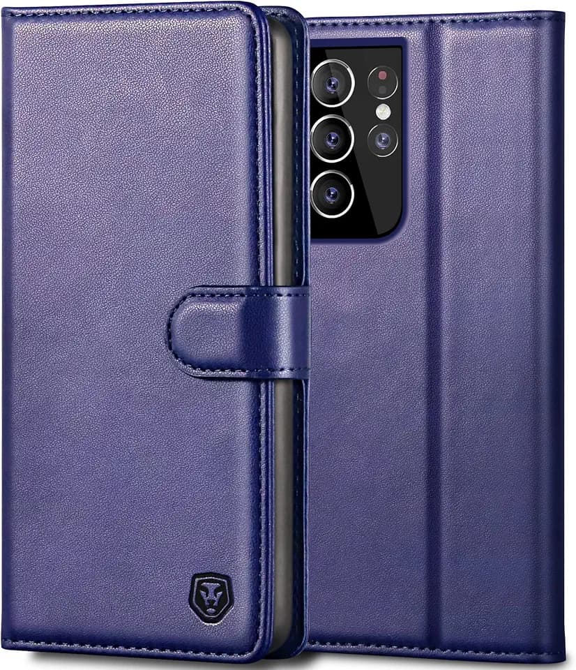 Kuafcase Für Samsung S21 Ultra Hülle, Wallet Leder Flip Case mit Kartenhalter Slots Magnetverschluss Kickstand Stoßfeste Schutzhülle Handyhülle für Samsung Galaxy S21 Ultra - Blau