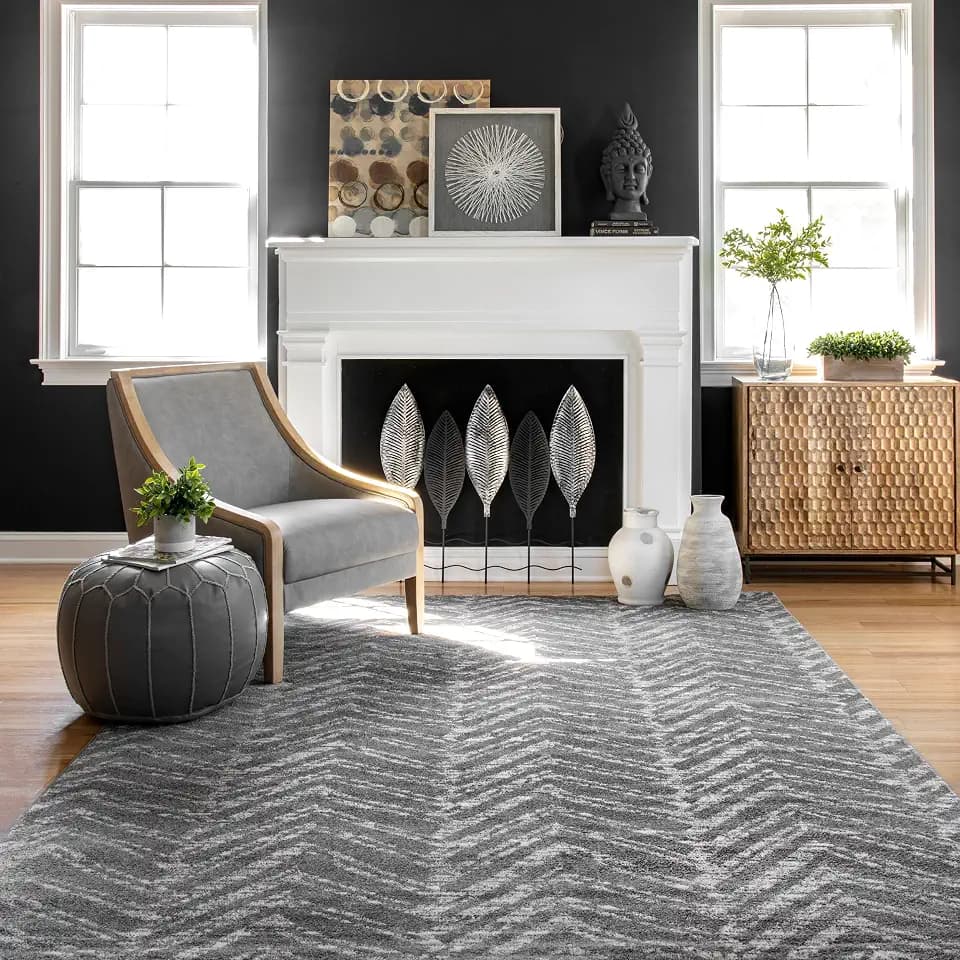 nuLOOM Rosanne Dark Grey Chevron Power Loomed Area Rug, 5' x 7'