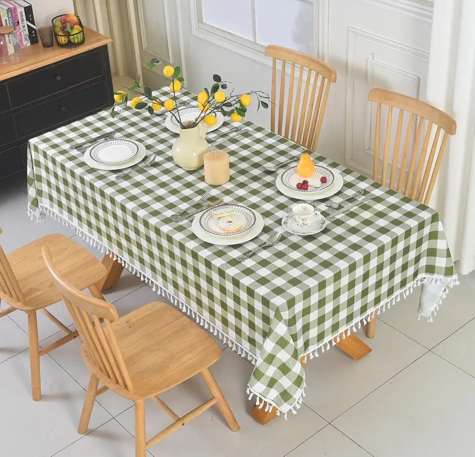 Check Table Cloth with Tassel 58x120 Inch Extra Long Rectangle - Farmhouse Rustic Fringe Gingham Tablecloth, Water-Resistant Buffalo Plaid Table Cover for Banquet Buffet Party