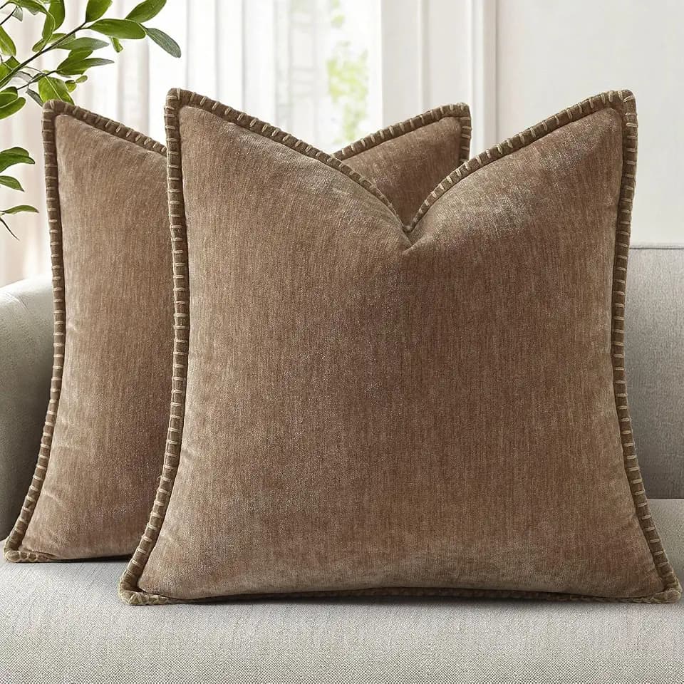 decorUhome Soft Chenille Throw Pillow Covers 24x24 Set of 2 Brown